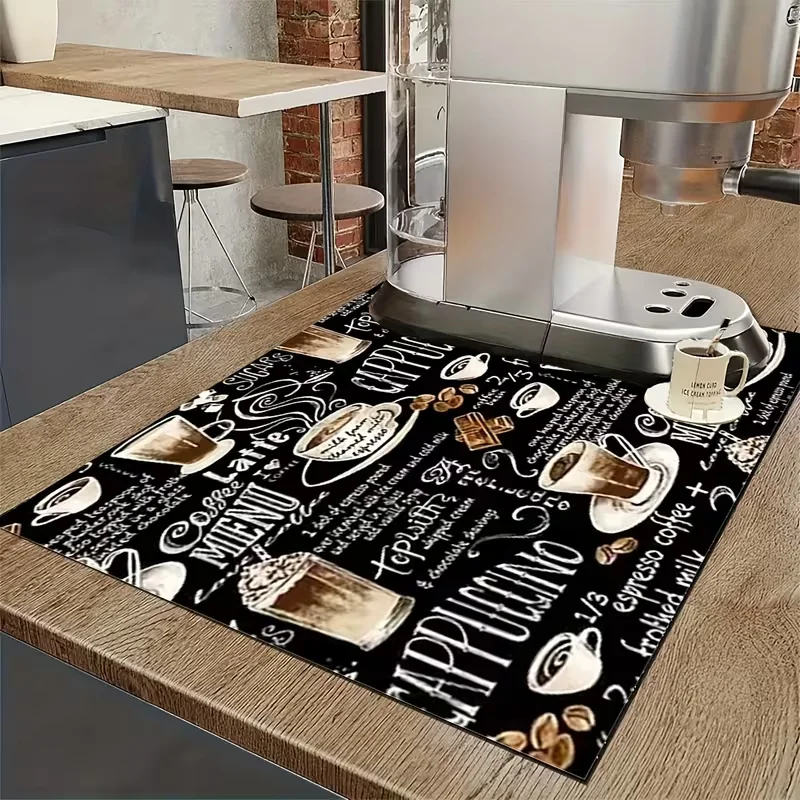 Coffee Water Absorption and Drainage Pad Coffee Printing Kitchen Counter Dishes Hidden Stains Dishes Drying Pad Furniture Decor