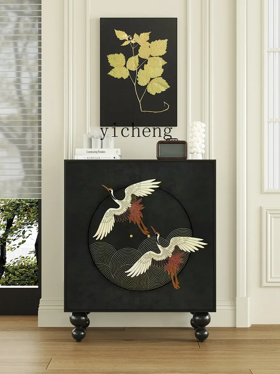 Home Solid Wood Shoe Cabinet Living Room Storage Decorative  Door Entrance Cabinet Household Balcony Cabinet