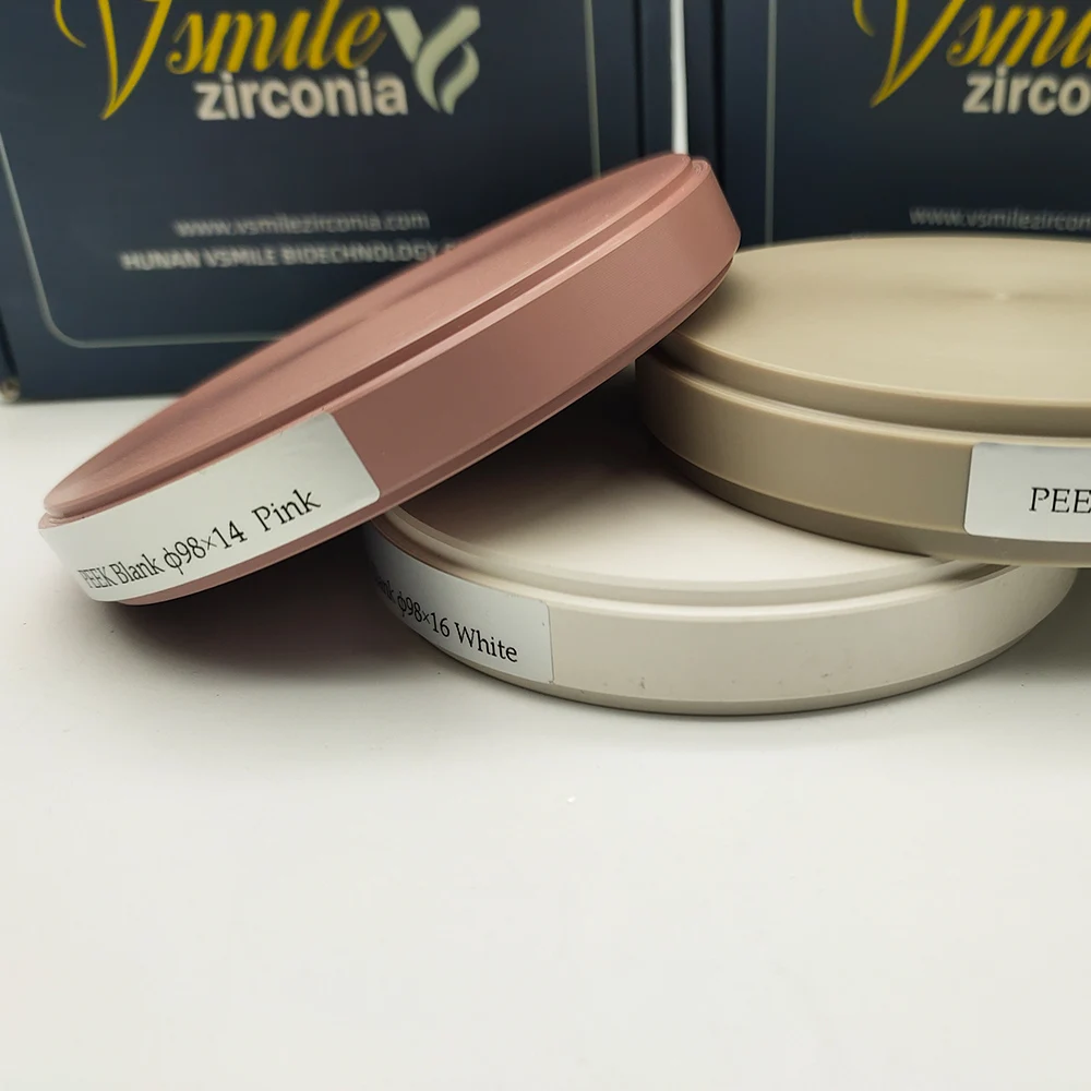 Vsmile Pink Nature 98mm Peek Dental CAD CAM Material For Full Denture Partial And Removable Restorations