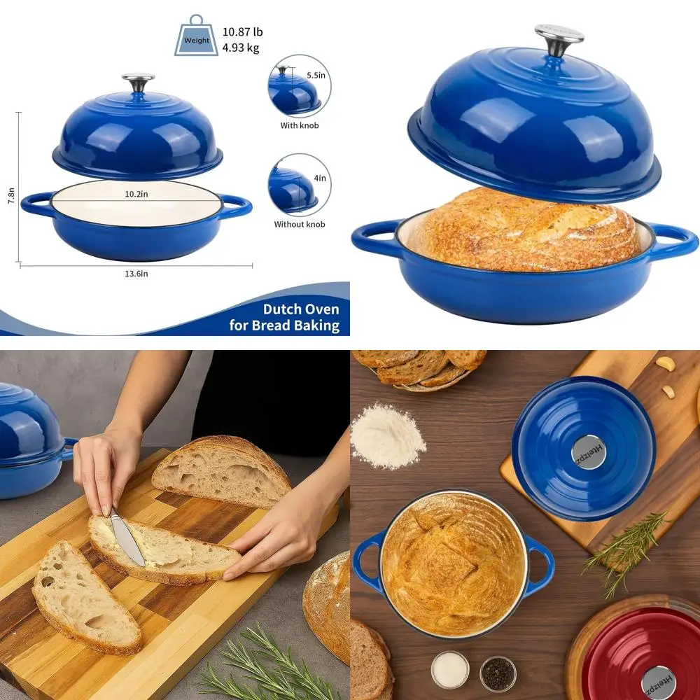 

Enameled Cast Iron Bread Oven, 5.4 Qt, 25 cm Blue, Suitable for Sourdough, Oven-Safe to 500°F