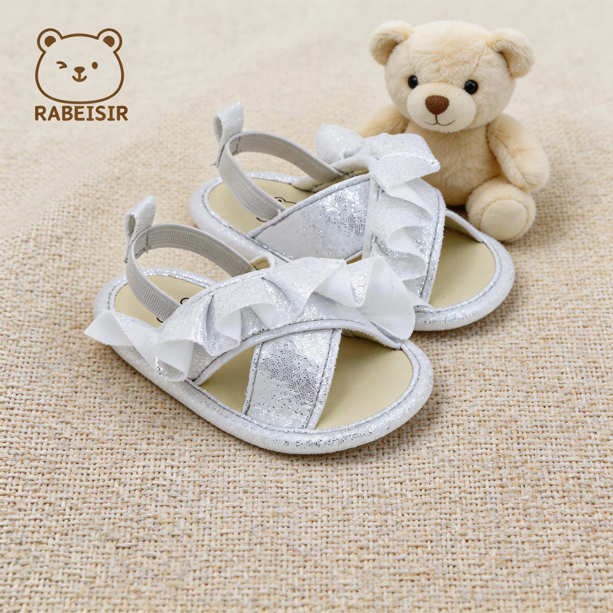 Baby Girl Summer Sandals with Ruffle Decoration, Elastic Back Strap, Soft Sole Toddler Shoes
