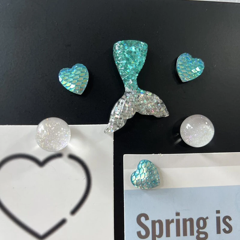Heart-shaped Scales Refrigerator Magnet Sparkling Mermaid Fish Tail Magnetic Decor Whiteboard Plan Photo Clip Home Decoration