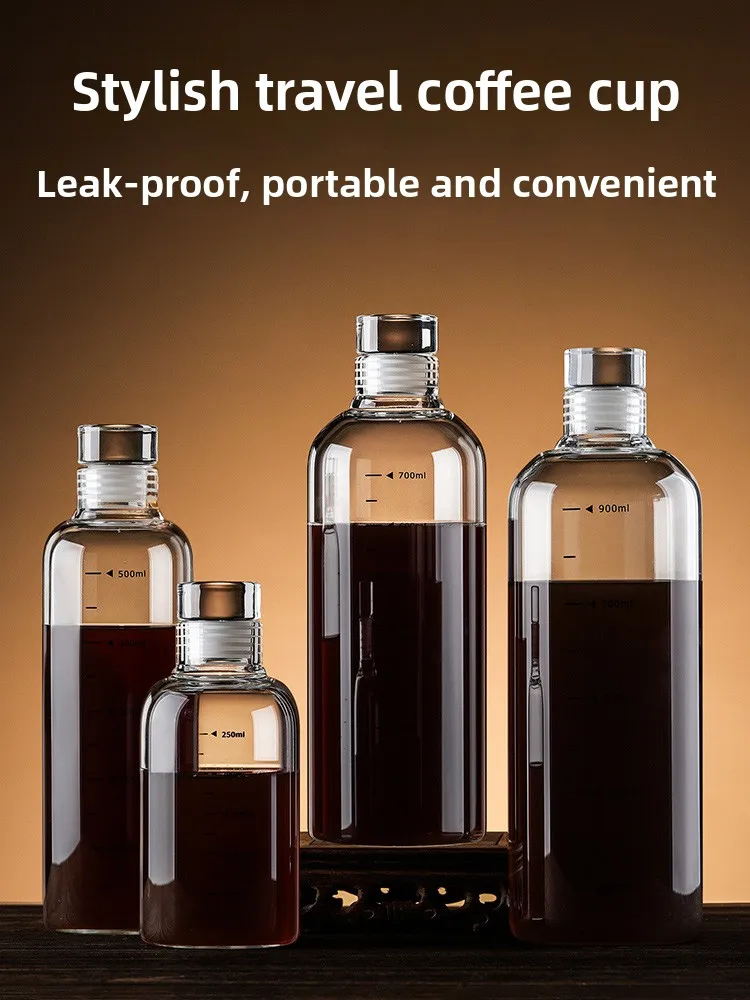 

Portable Large Capaci Coffee Cup Glass Bottle Transparent Lid Carry-On Cold Brew Cup High Aesthetic Value Portable Ice Amer...
