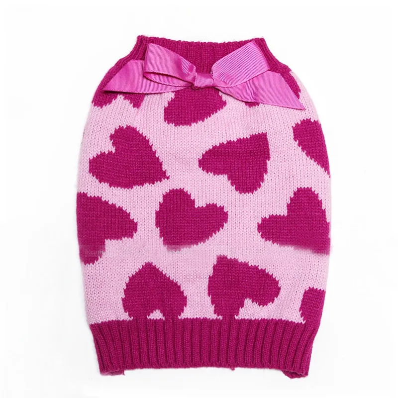 Dog Love Sweater Autumn Winter Christmas Pet Sweater Rose Red Love Bow Cat and Dog Clothes Pet Warm Bottoming Shirt Pet Supplies