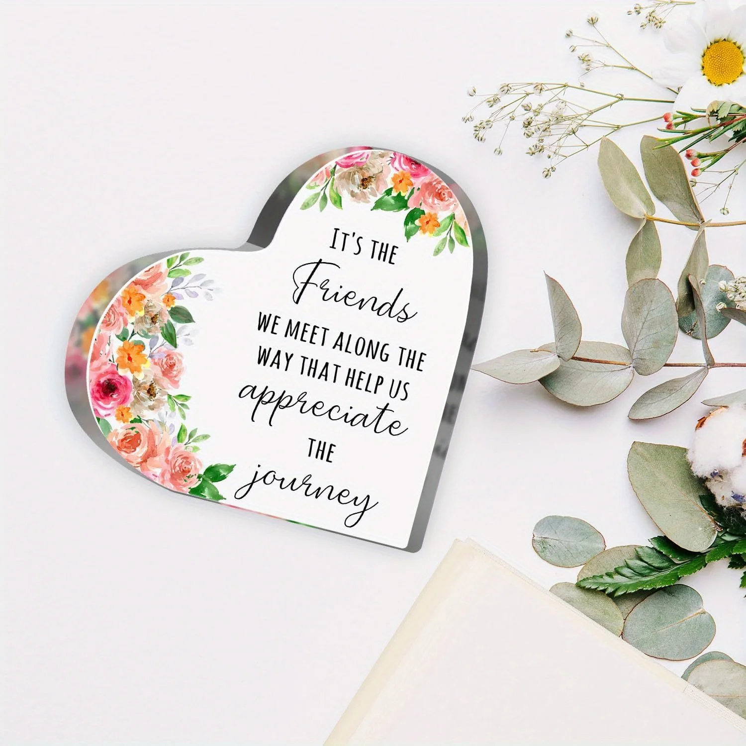 CIFBUY Acrylic Wall Art Friendship Heart Sign Floral Memorial Keepsake 2D Flat Decor Sentimental Gift for Best Friend Women Home