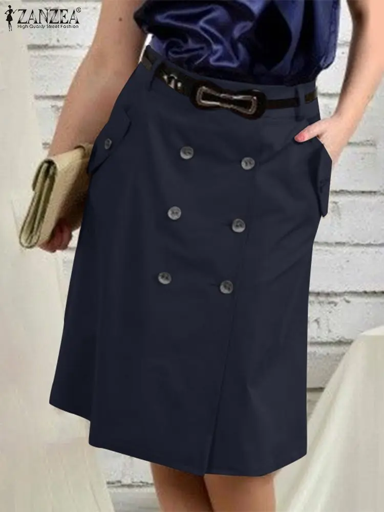 

Fashion Office OL Skirts Summer Elegant Dress ZANZEA Women High Waist Solid Faldas Saia Jupe Casual Button Up Vestidos Midi Robe