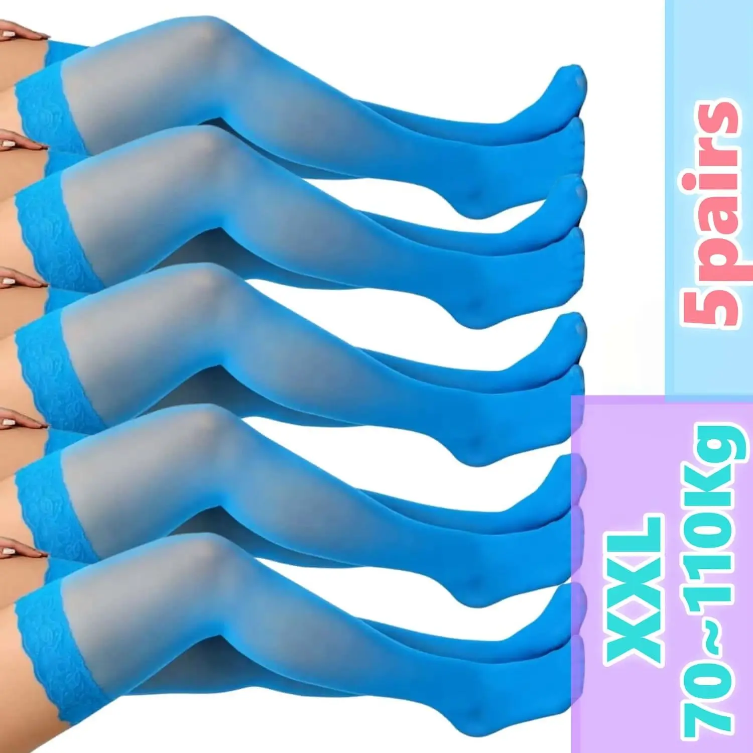 2026 Plus Size Lace Thigh High Stockings for Women Sheer Stay Up Lingerie Pantyhose with Silicone for Curvy Thick Thighs 5pairs