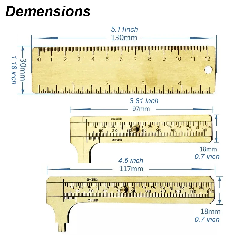 Mini Vernier Caliper Brass Metric Imperial MM INCH Small Portale Ruler Measure Tool Slide Length Gauge Copper Caliber Craft DIY