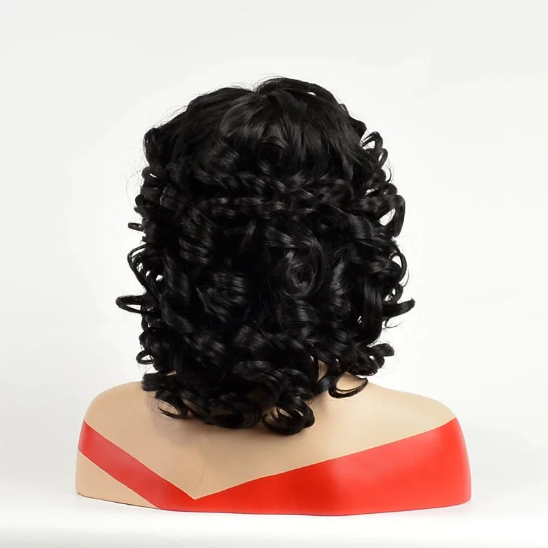 Peruca preta curta encaracolada de 12 polegadas, resistente ao calor e respirável, estilo retrô para passeios diários e temáticos