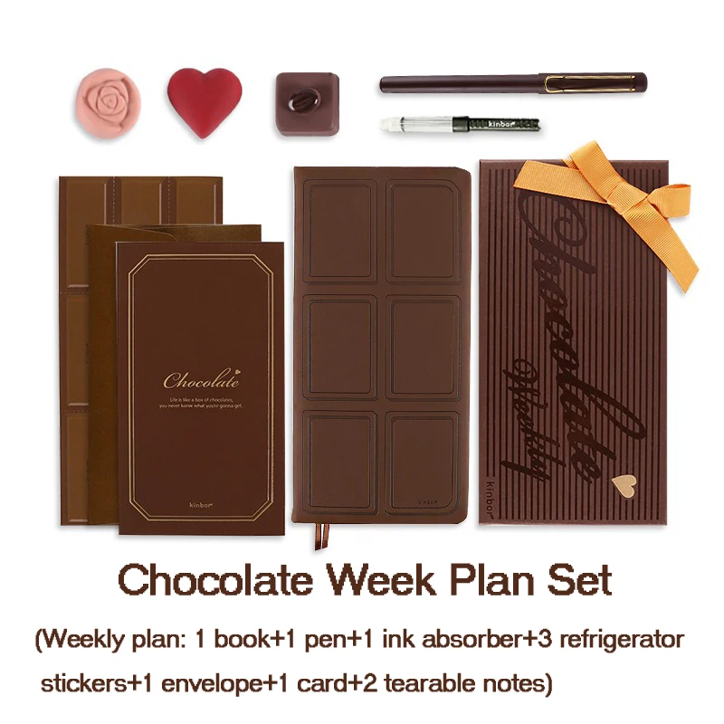 Kinbor Notebook Week Planner Chocolate Stationery Set EF Tip Fountain Pen Smooth Writing Creative Fill in The Date On Your Own