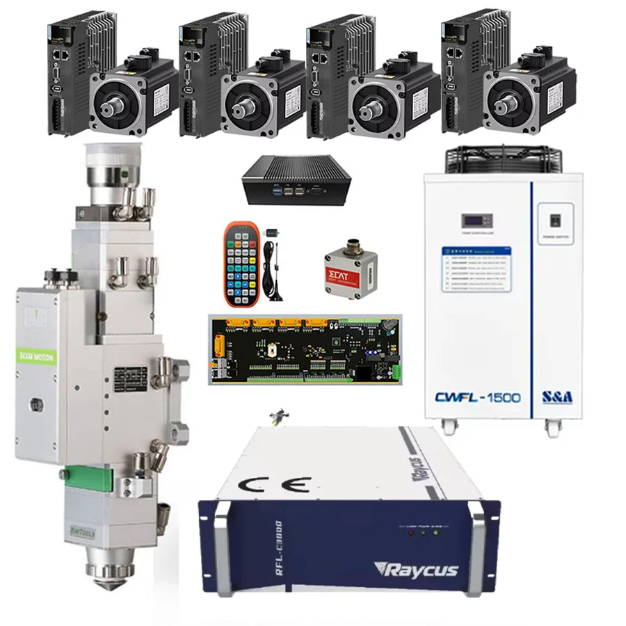 Raytools fiber laser head BM110 XC3000PLUS 1500W 2000W 3000W MAX RAYCUS fiber laser source water cooler Huichuan servo 750W 400W