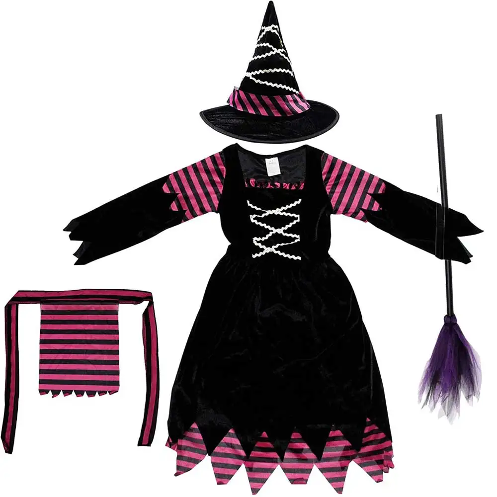 Girls Witch Costume with Hat Classic Halloween Fancy Dress Up Outfit Maleficent Tutu Dresses For Children