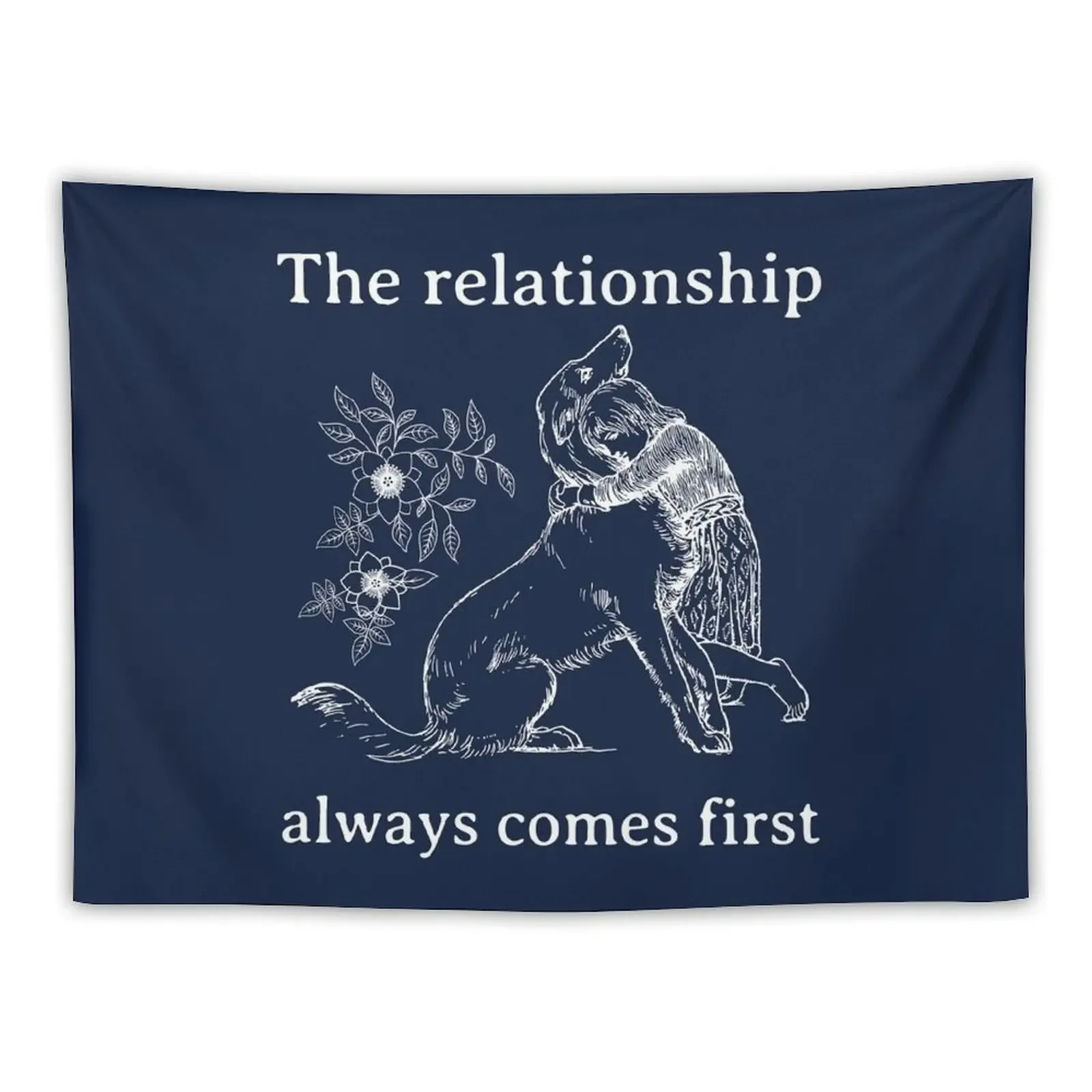 

The Relationship Always Comes First Dog Training Quote, Vintage Dog Illustration, Dog Trainer Saying Tapestry