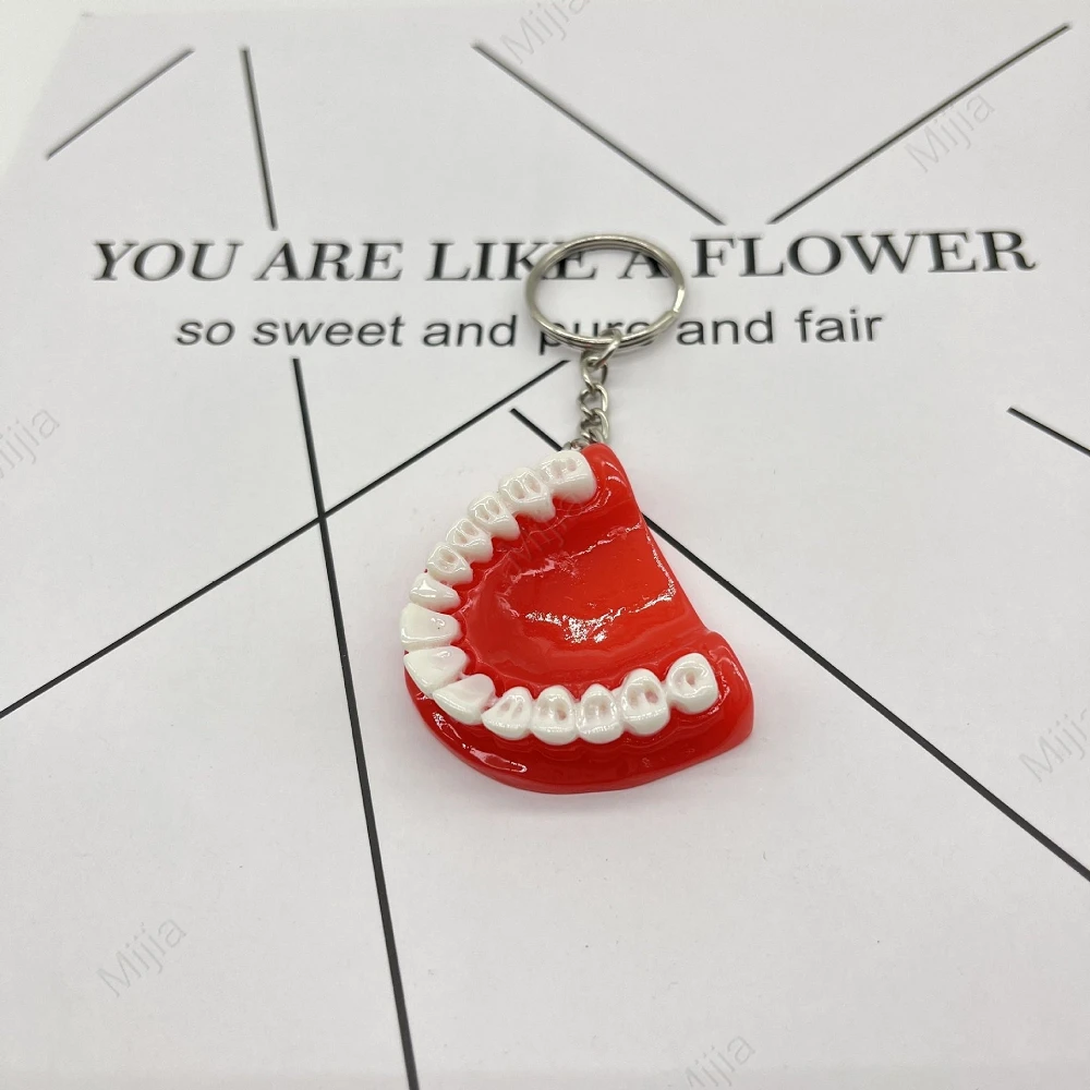 Funny Resin Tooth Key Chain Dentist Pendant Simulation Mini Denture Keychain for Bag Hanging Ornament Car Key Rings Gifts