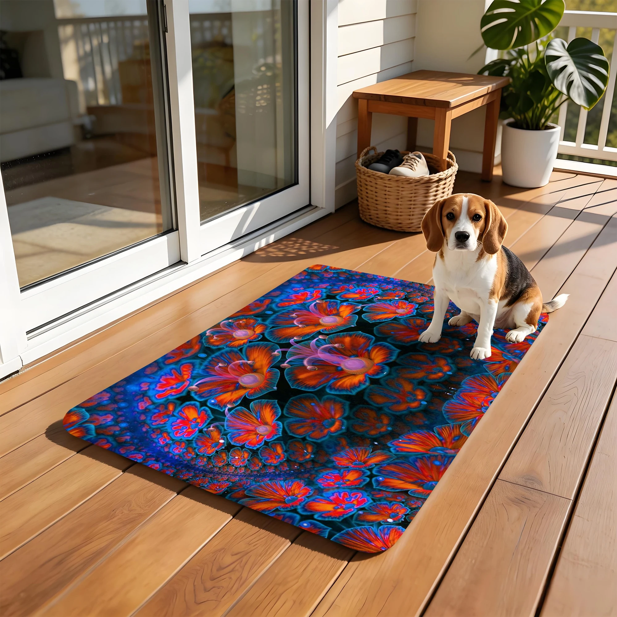 Neon Floral Bath Mat Glowing Flower Non-Slip Water Absorbent Bathroom Rug Soft Floor Carpet for Bathtub Shower