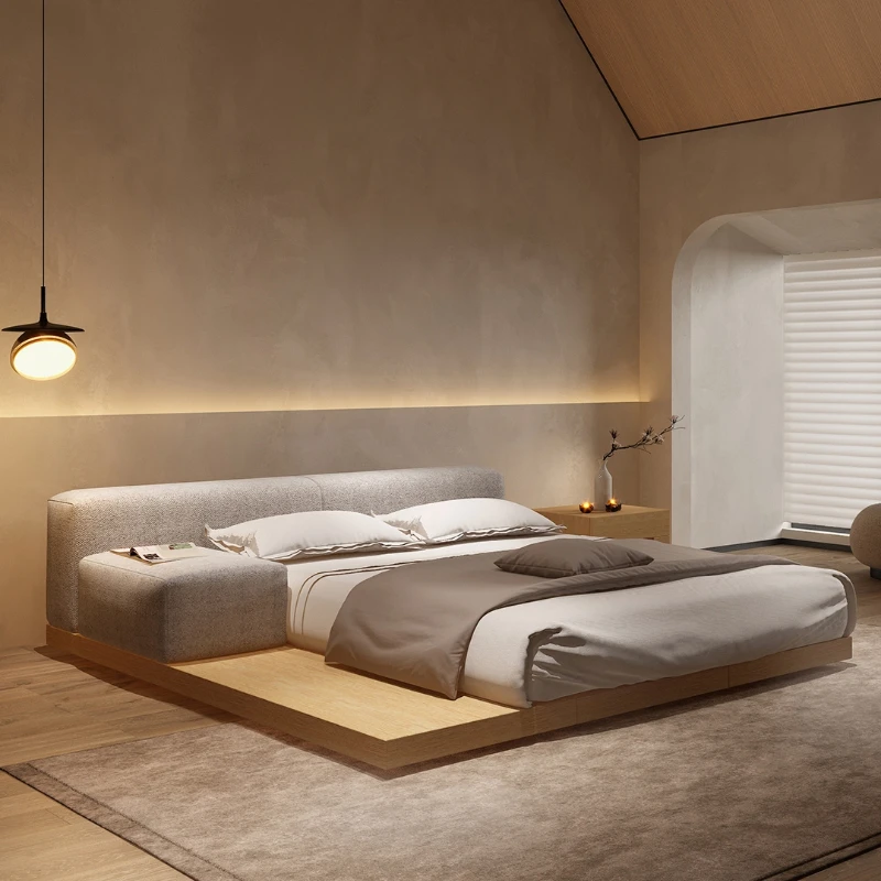 Japanese Style Fabric Bed Simple Modern Light Luxury Quiet Style Bedroom Ins Style Nordic Style