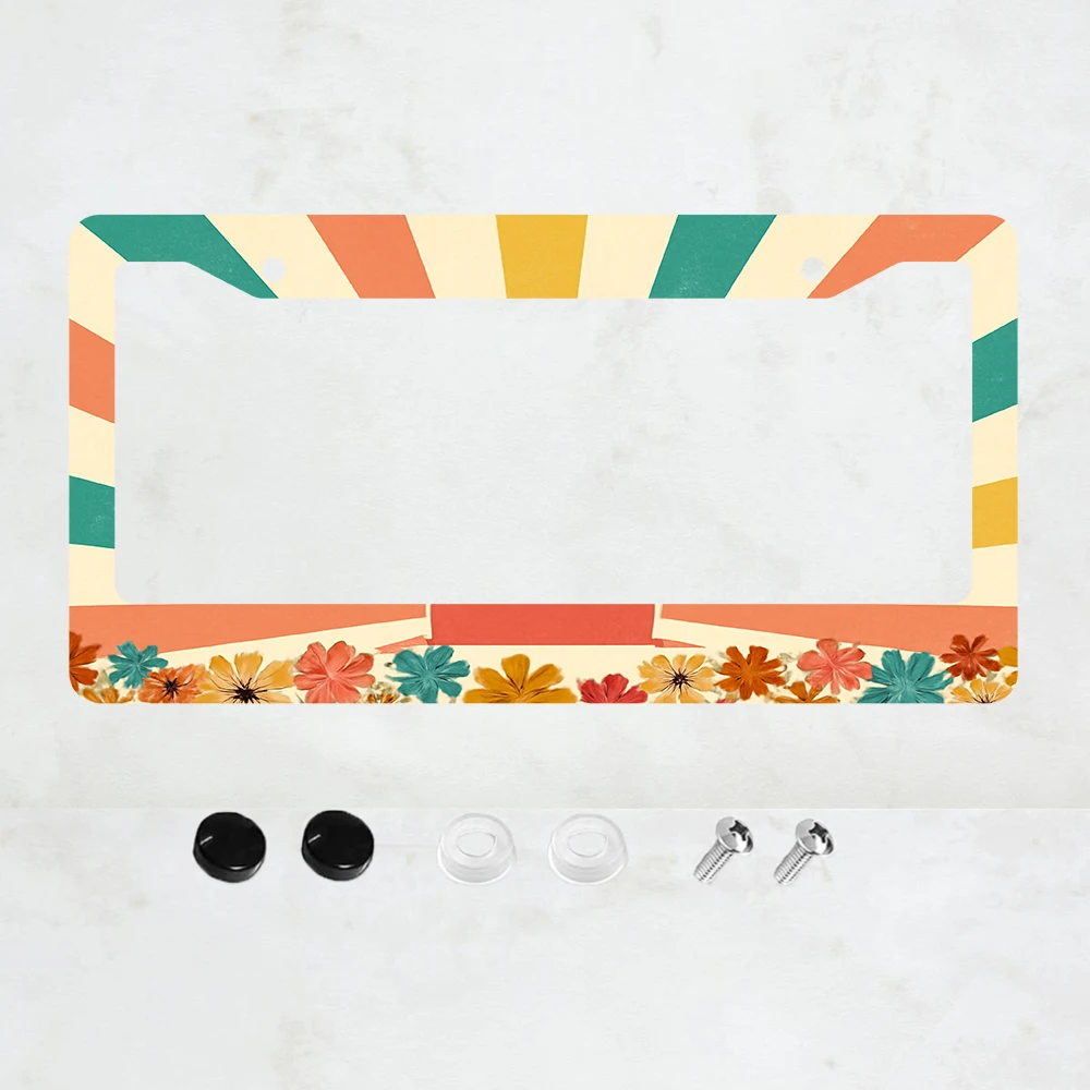 

1PC Retro Aluminum License Plate Frame, 6x12 Inches, with Screws, American Standard Size, Colorful Floral Design, Car Decoration
