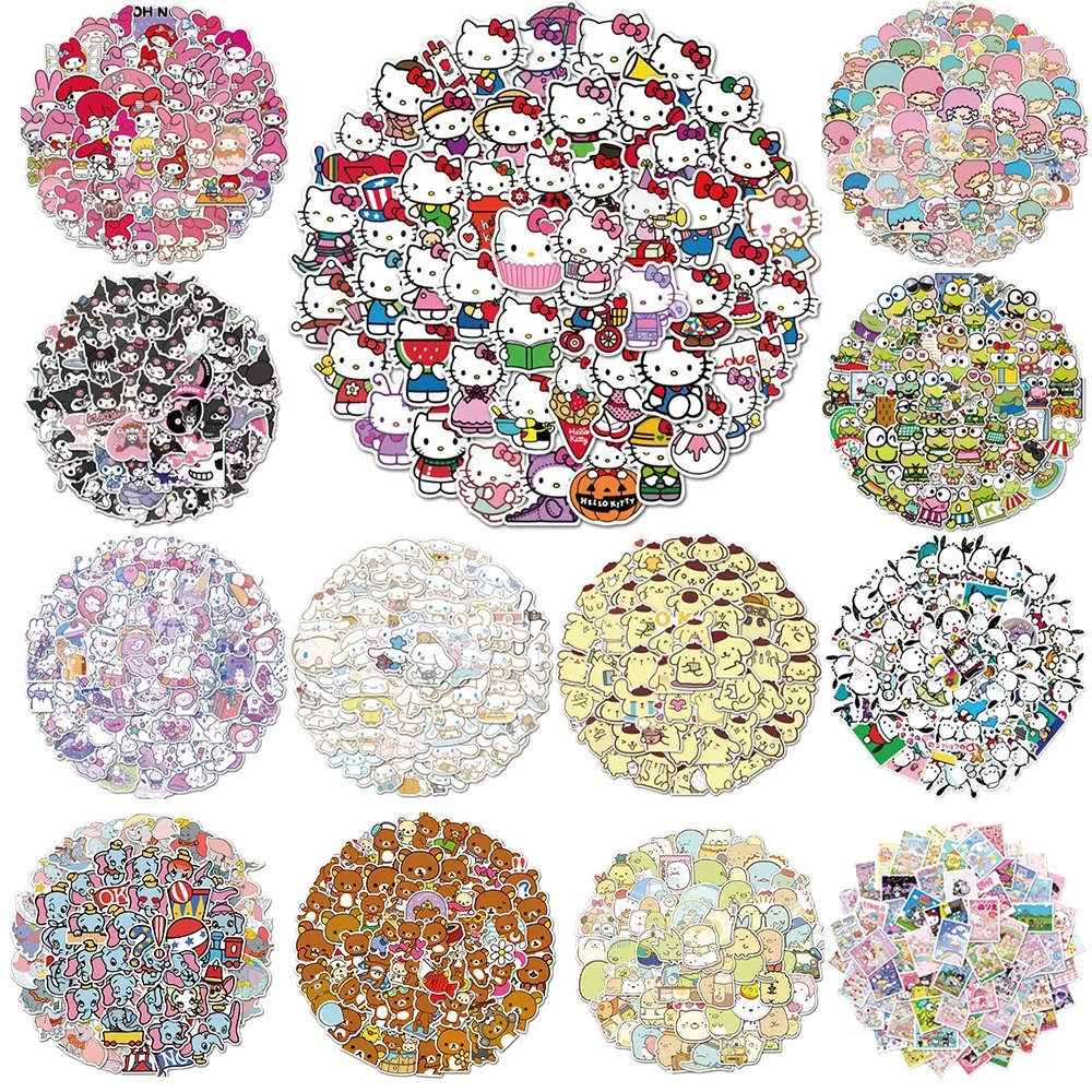 50pcs Hello Kitty Sticker Cute Sticker Mixed Sanrio Kuromi My Melody Stickers for Laptop Phone Kawaii Toys Gifts for Kids Girls