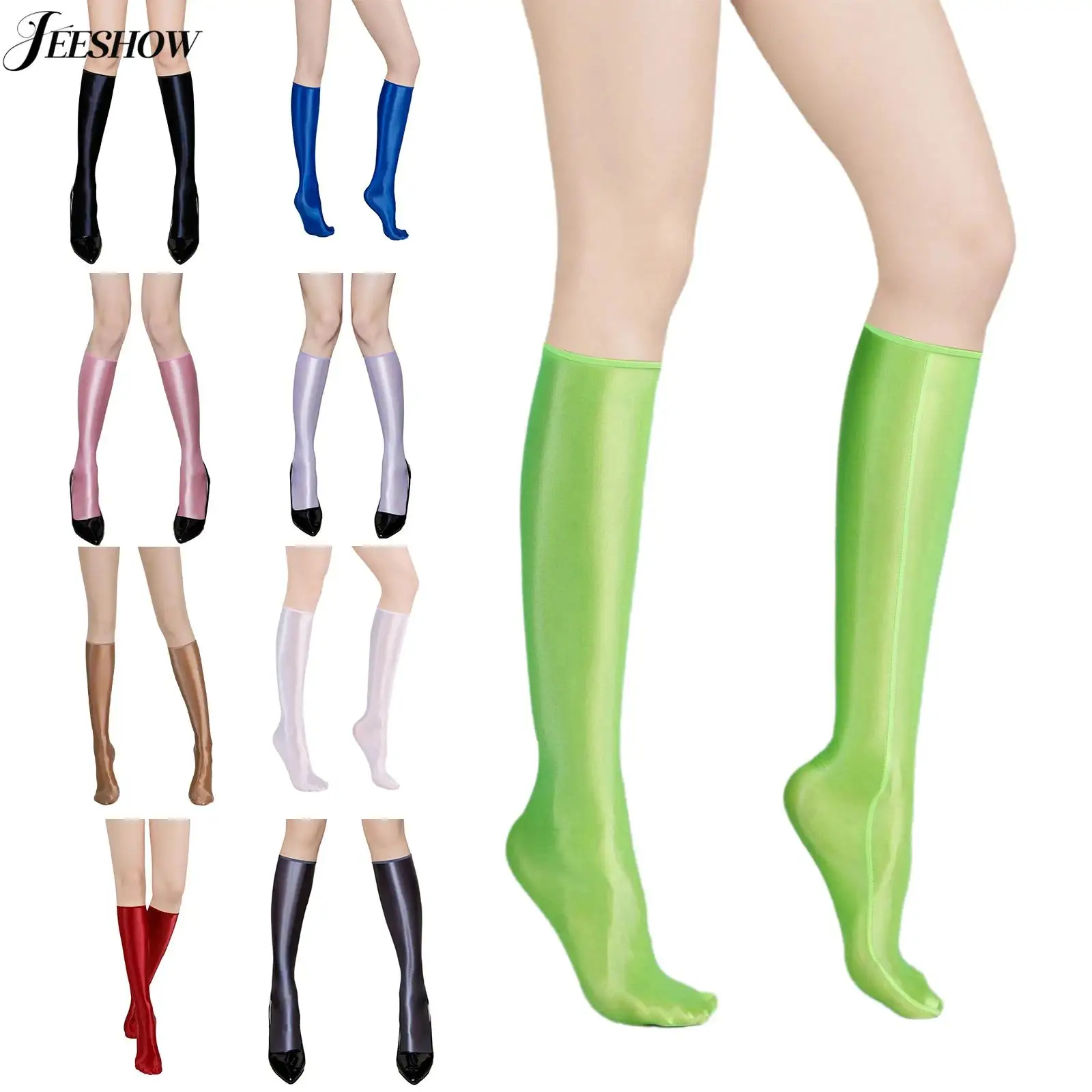 

1 пара нейлоновых чулок для женщин, блестящие, глянцевые, длиной до колена, высокоэластичные, длинные носки, аксессуары для Хэллоуина и маскарадных вечеринок