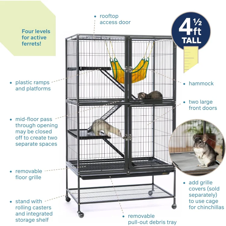 485 Dom dla fretki Feisty ze stojakiem, czarny młotek