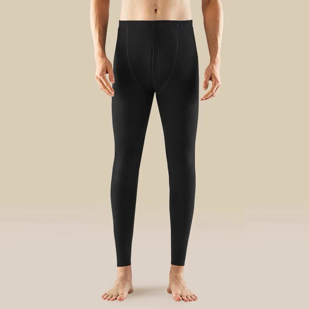 Polyester Fabric Men's Black Color Soft Fashion Velvet Keep Warm Leggings High Waist Thermal Underwear Bottoms