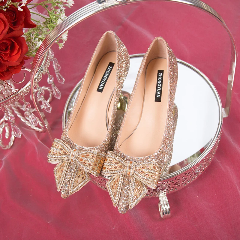 Buty ลlubne Bling Shiny Thin Heels Pumps for Women 2024 Crystal Bow High Heels Shoes Woman Fashion Glitter Wedding Party Shoes