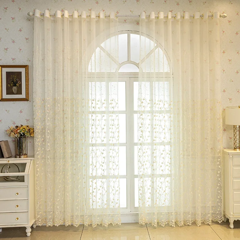 Light Luxury Window Screen for Bedroom Living Room Balcony Translucent Sunshade Sunscreen Water-soluble Embroidery Gauze Curtain