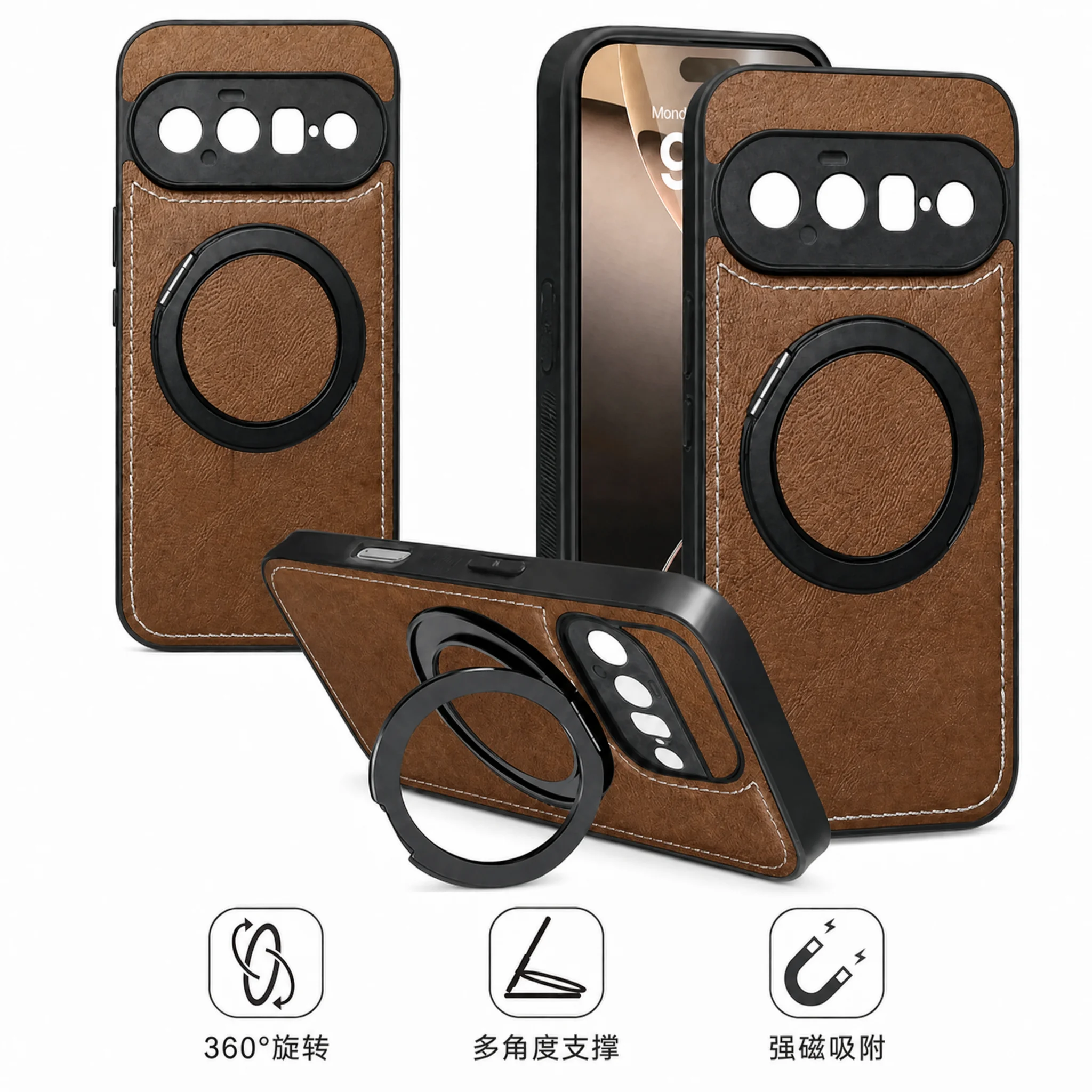 For Google Pixel 11 Pro XL 5G Case Matte Leather Rotating Bracket Magnetic Wireless Charging Shockproof Back Cover Accessories