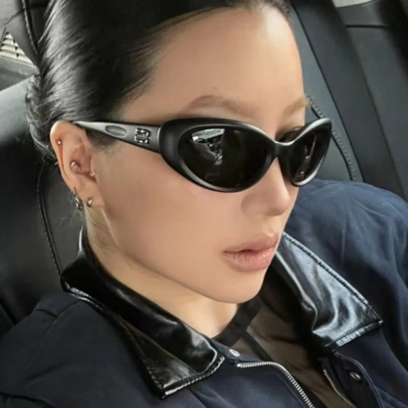 Vintage ovale Y2K-Sonnenbrille für Damen, neue modische Marken-Hip-Hop-Katzenaugen-Sonnenbrille für Herren, coole Punk-Brille