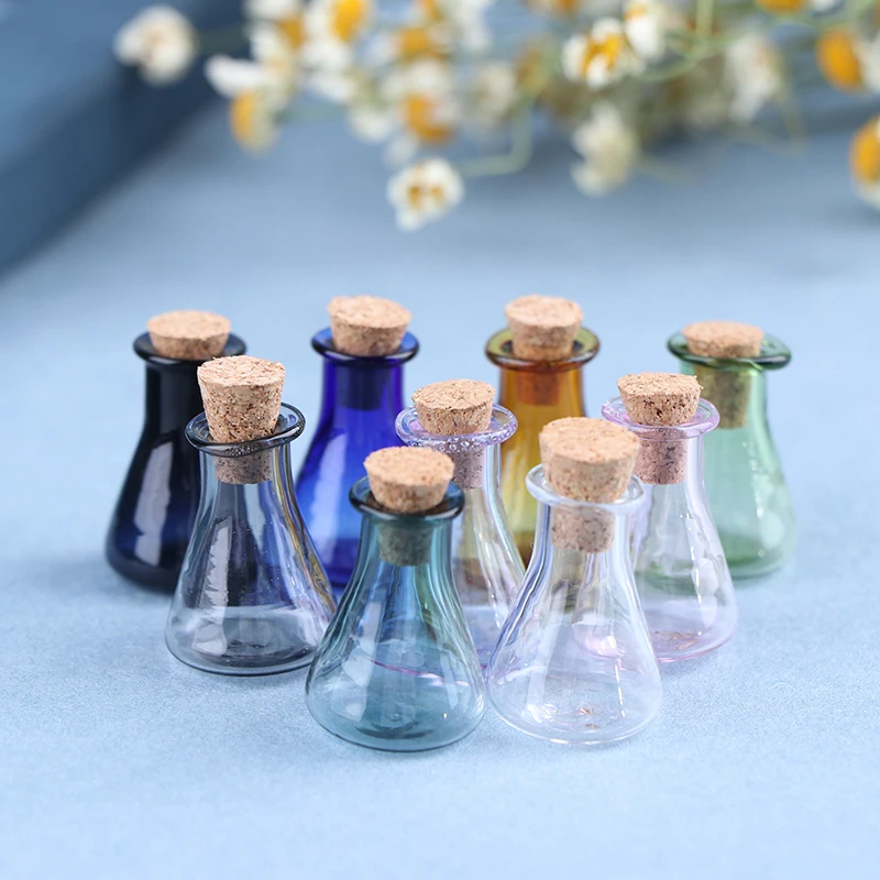 2pcs Dollhouse Miniature Color Wishing Bottle Cone Glass Vase Food Play Scene Model DIY Glass Bottle Vase For Dollhouse Decor