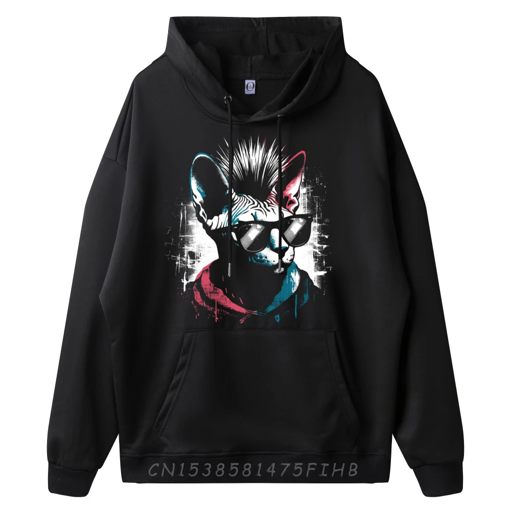 Sphynx Cat Punk Vintage Graphic Canadian Sphynx Lover Cute Oversized Hoodie Camiseta Masculina Thanksgiving