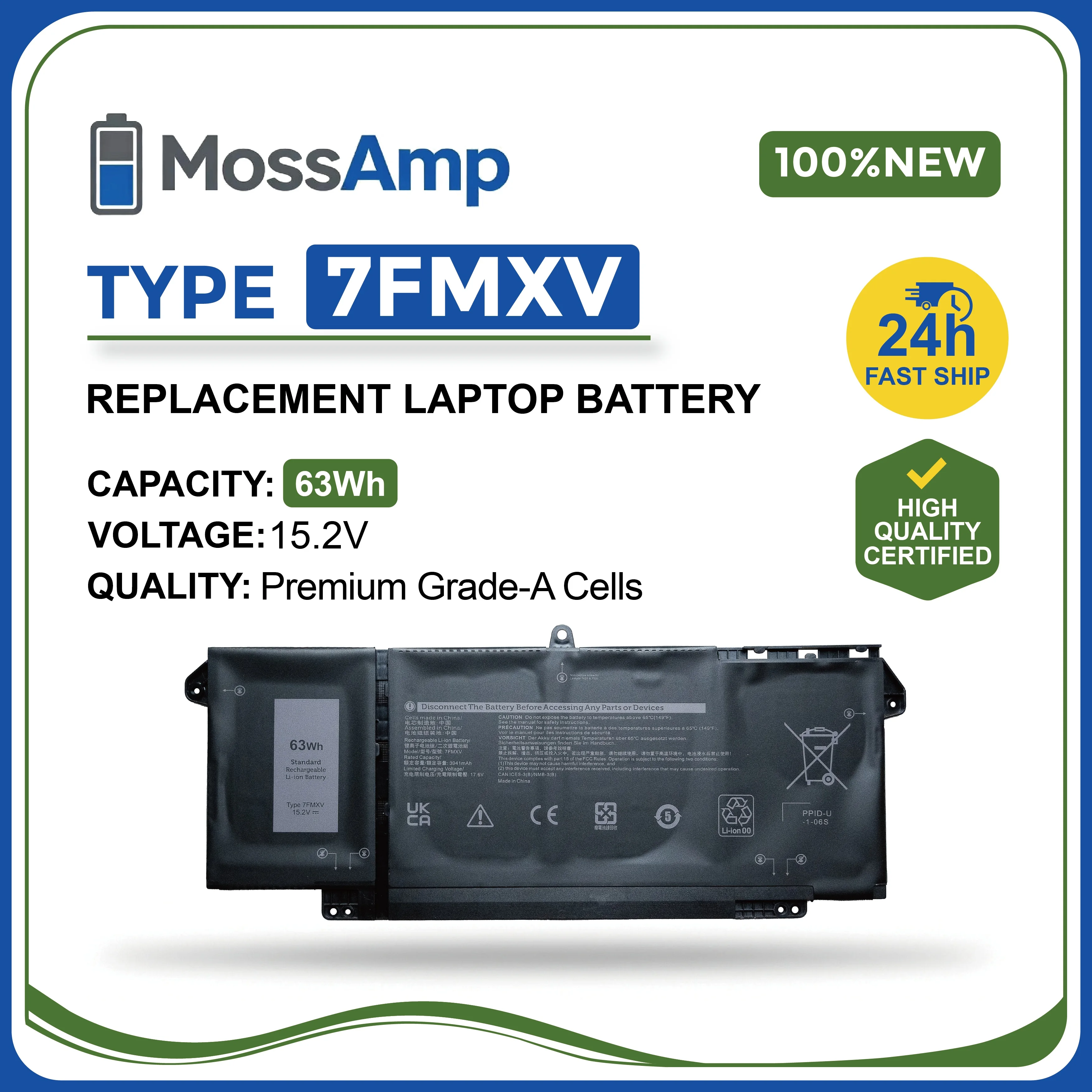 

MossAmp 7FMXV Laptop Battery for DELL Latitude 5320 7320 7420 7520 2 in 1 P133G P134G P135G P136G P138G P139G P110F 9JM71