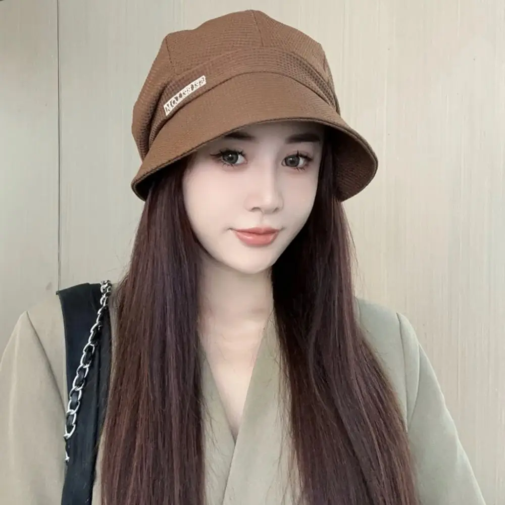 

Simple Casual Wide Brim Sun Hat Solid Color Breathable Sun Protection Cap with Mask Hook Sunshade Duckbill Hat Travel