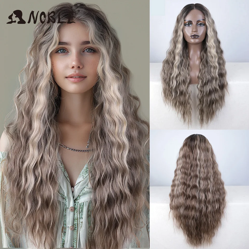 Noble Synthetic Lace Front Wig 30 Inch Long Wavy Ombre Blonde Wig Cosplay Wigs Part Synthetic Wigs For Women Lace Front Wigs