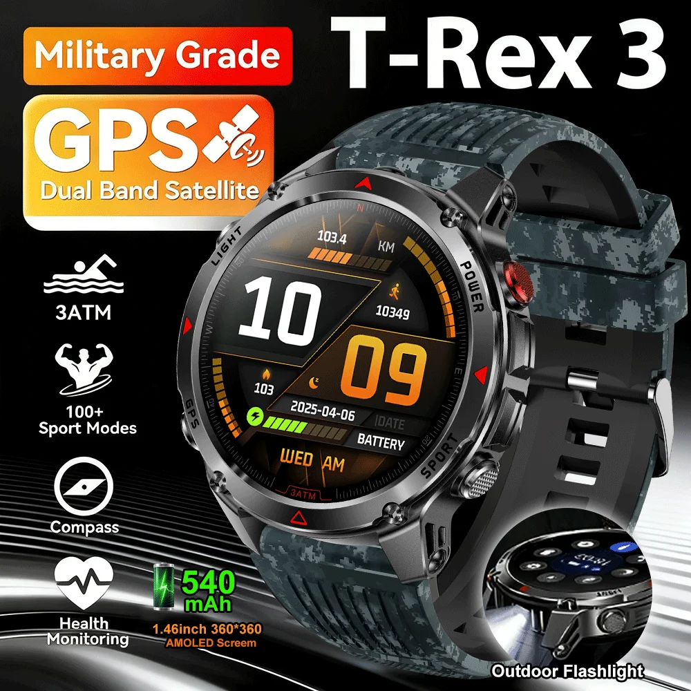 Nowy profesjonalny smartwatch sportowy GPS dla mężczyzn na rok 2025, do aktywności na świeżym powietrzu, jazdy na rowerze, biegania, z funkcją śledzenia GPS, pływania, kompasem, wysokościomierzem, wodoszczelność 3ATM, bransoletki sportowe.