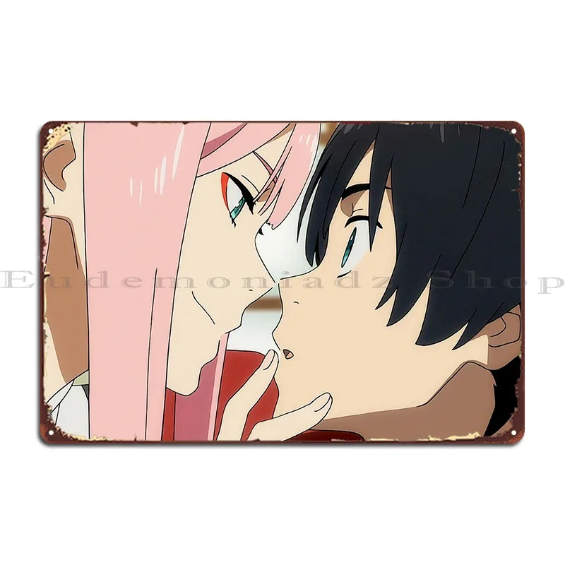 Zero Two Hiro Pink Hair Metal Sign Create Cinema Decoration Design Personalized Tin Sign Poster