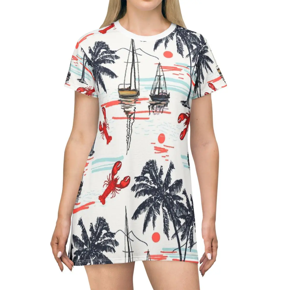 Dresses for Womens Gifts For Her Casual Summer T-shirt Dress With A Nautical Tropical Print Y2k Ladies Clothes Woman Clothing