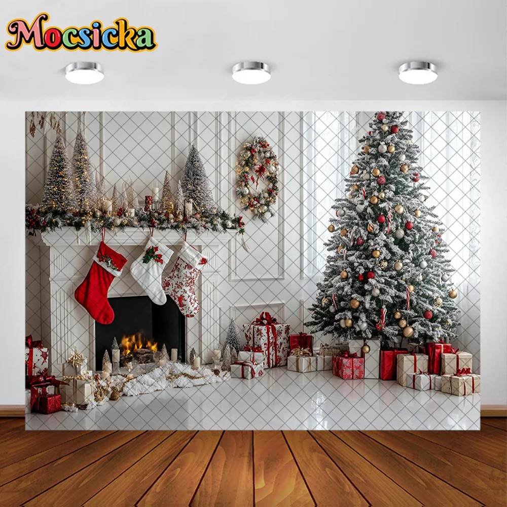 Mocsicka التصوير خلفية عيد ميلاد سعيد الموقد إكليل غرفة الديكور خلفية عطلة الأسرة صورة استوديو الصور