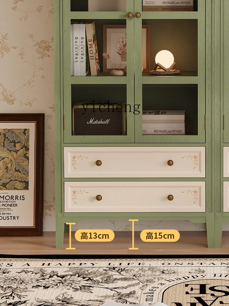 

TWR Bookcase Living Room Side Cabinet Bedroom Display Cabinet Vintage Style Green High Cabinet