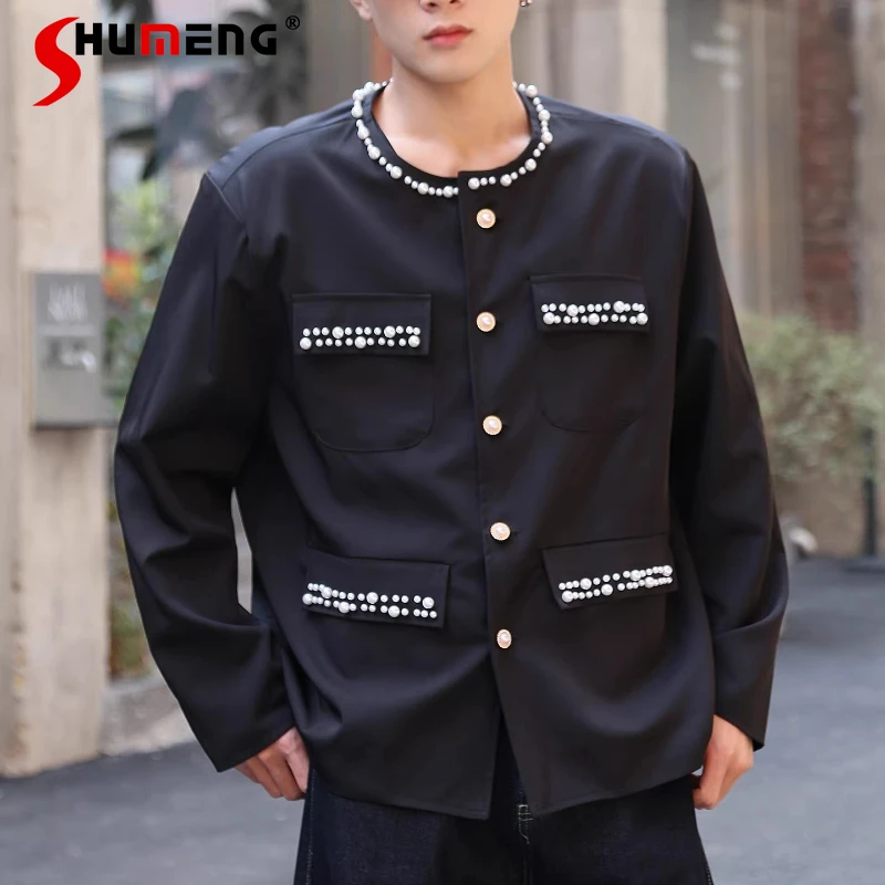 

Мужские куртки с жемчужным декором, коллекция Весна 2026, легкие люксовые, высококачественные, с подплечниками, комфортные, в стиле «маленький аромат», верхняя одежда для костюма