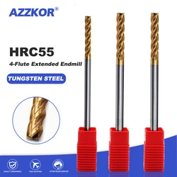 Milling Cutter Alloy Coating Tungsten Steel Tool Cnc Endmill Top Lengthen 75L/100L Wholesale Kit Milling Flat Bottom Long AZZKOR