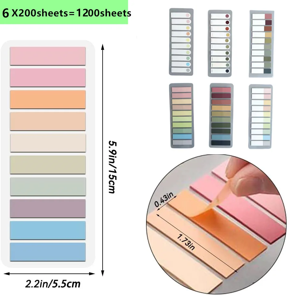 6 confezioni 1200 fogli note adesive trasparenti autoadesive per libri di appunti blocchi note trasparenti segnalibri Memo Pad Tabs