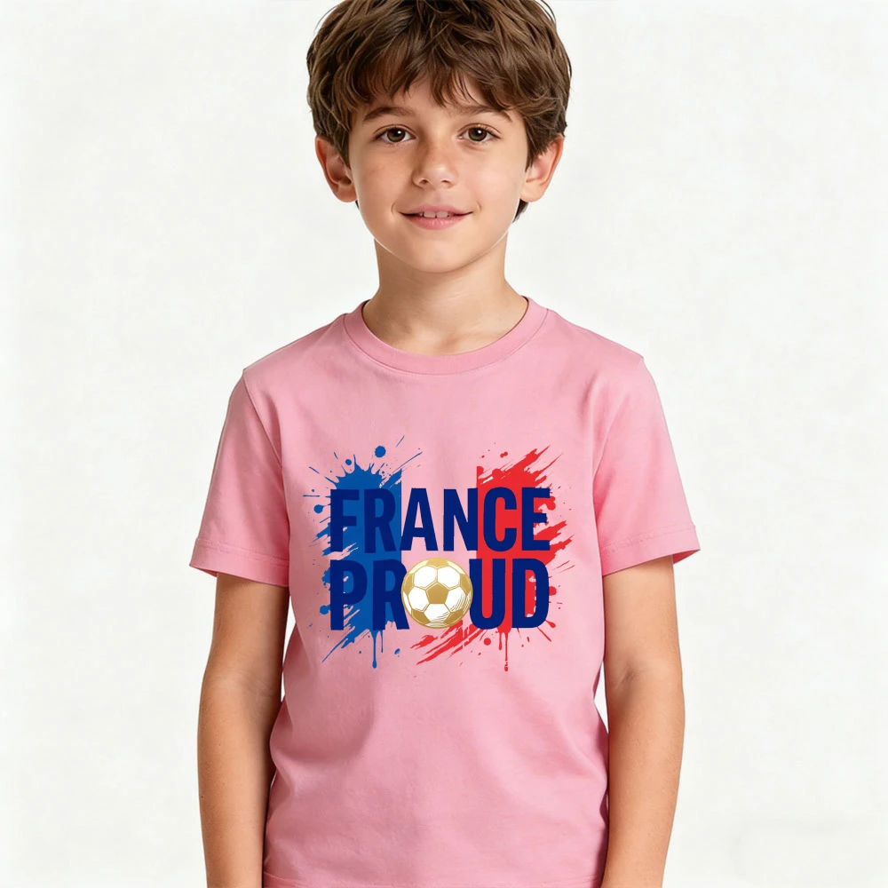 France Proud Paint Splash Flag Soccer Creative Design Shirt Boys and Girls Tshirt Soccer Fan Party Supplies Casual Daily Outfit