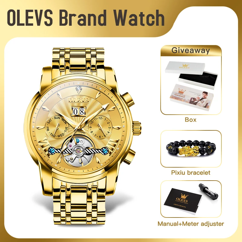 

OLEVS 9965 Mens Watch Original Luxury Waterproof Luminous Automatic Mechanical Watch Reloj Watches For Men Freebie Mens Gifts