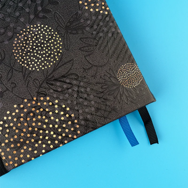 Black Floral A5 Bullet Dotted Journal 160gsm Ultra Thick Notepad Elastic Band Hard Cover Dot Grid Notebook