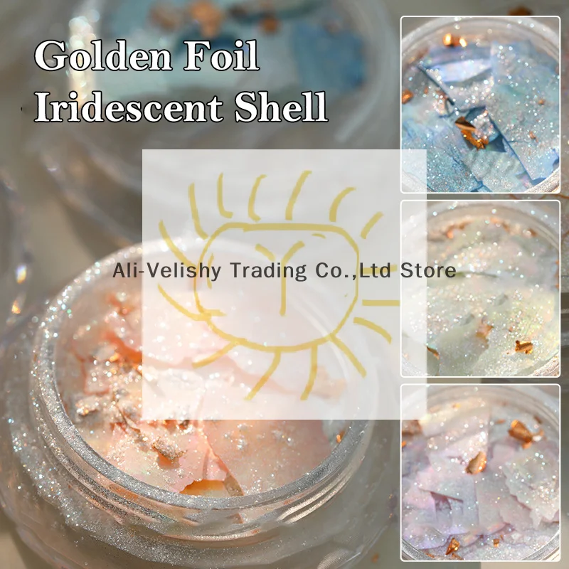 1Pc Mixed Style Sparkling Colorful Shell Slices Opal Powder Dreamy Cloud Brocade Sparkling Powder Flower Thin Nail Glitter