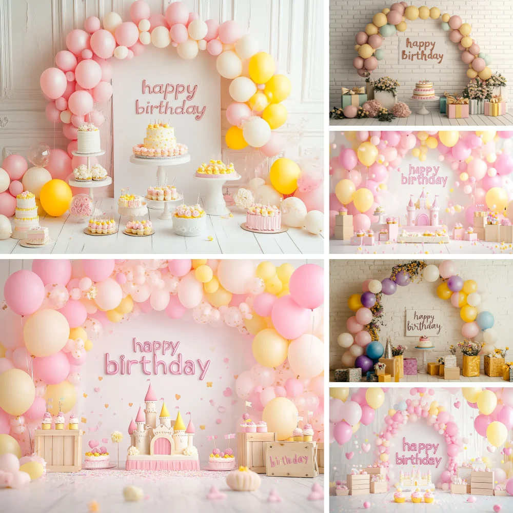 

Baby Girl's 1st Birthday Backdrop Photography Castle Baby Princess Shower Party Background Photo Photographic Studio Shoots Prop