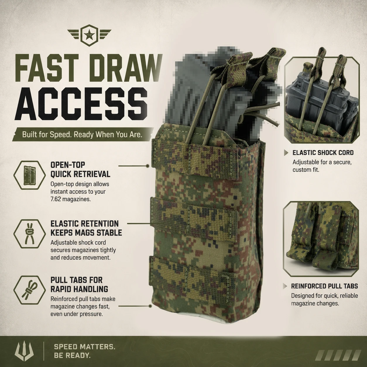 Tactical EMR Camo 7.62 Magazine Pouch AK Open-Top Fast Mag Holder MOLLE Modular Attachment for Airsoft Military Vest Gear - view 4