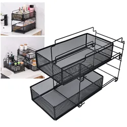 2 Tier Sliding Cabinet Basket Kitchen Organizer Under Sink Drawer Storage Rack With Pull Out Drawers Bathroom Storage Rack