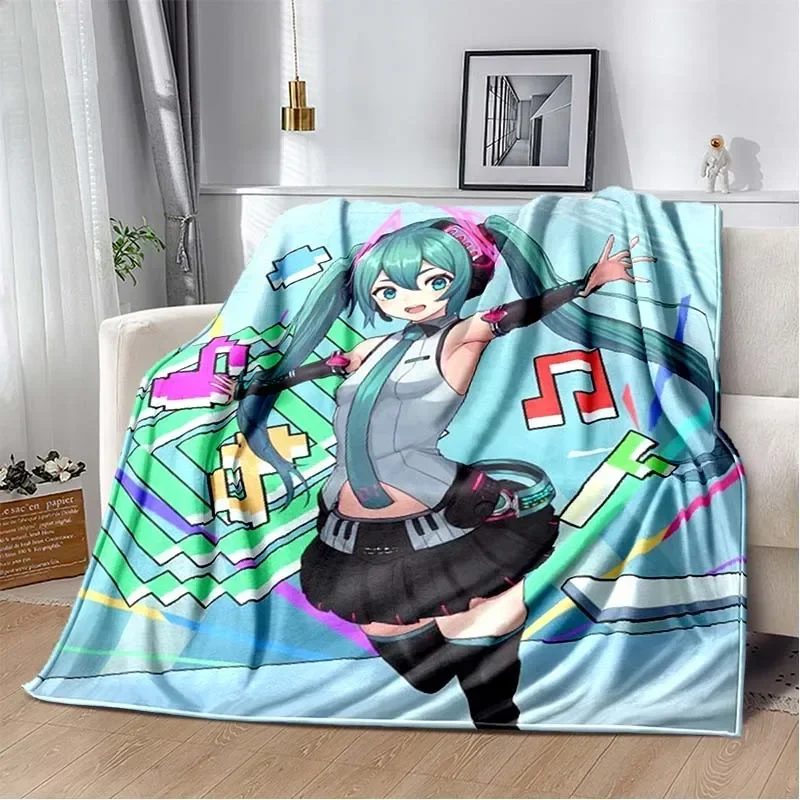 Anime Vocaloid Girl Blanket Kawaii Miku Lightweight Soft Throw Blanket Flannel Bedspread Sofa Cover Gift for Children@0￥